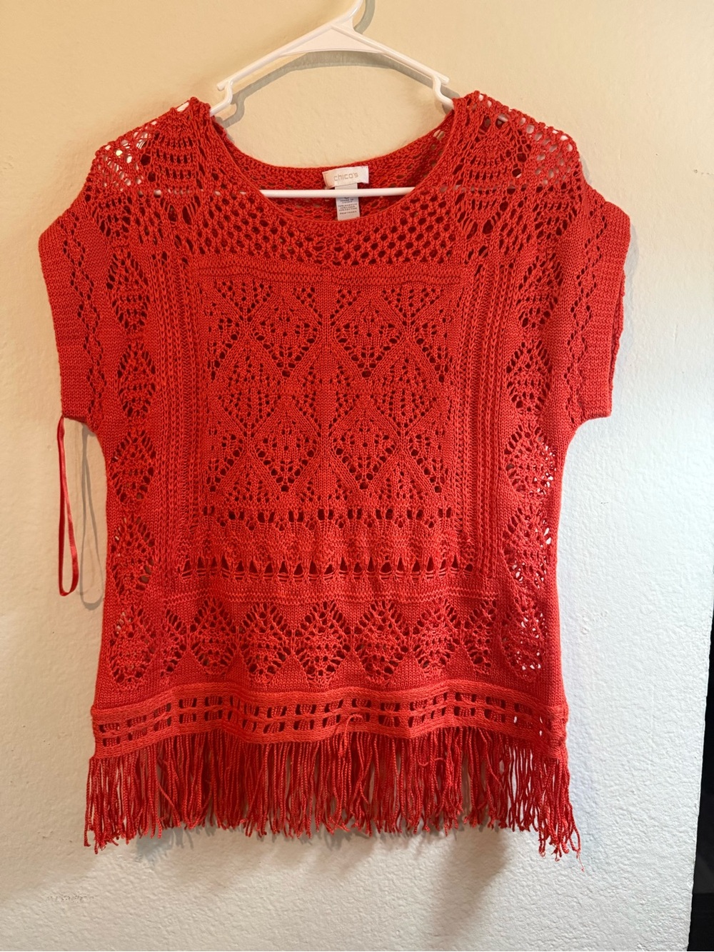 Crochet Fringe Orange Women’s Knit Top
